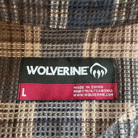 Wolverine Heavyweight Shirt Men's Large Brown Plaid Long Sleeve Button Down - Picture 5 of 8